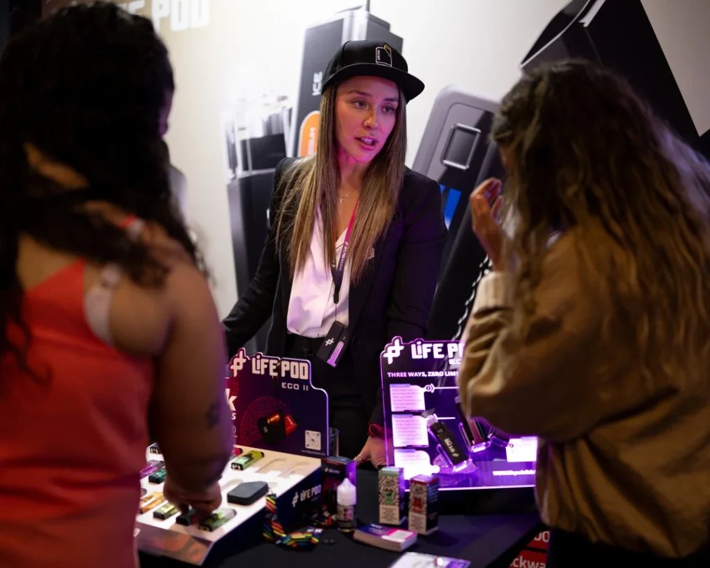 Visitors at the Life Pod stand at World Vape Show South America 2026